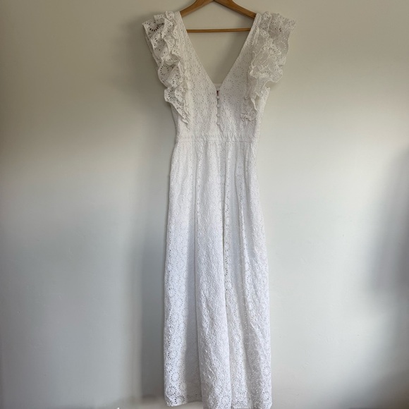 J.CREW Ruffle Maxi Eyelet Cotton Dress White Size: 4 - Picture 2 of 8